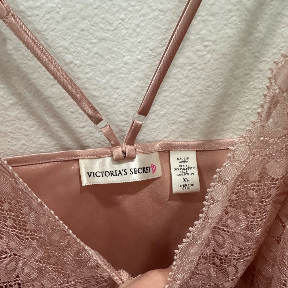 Victoria's Secret Blush Pink XL Satin Robe and Lace Chemise gown slip Set - Picture 6 of 11